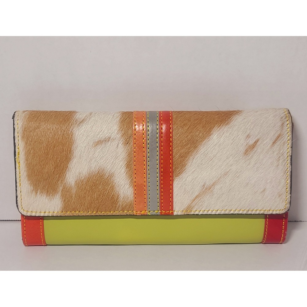 Multi-Color Leather Cowhide western Long Wallet Clutch Magnetic Snap Houndstooth